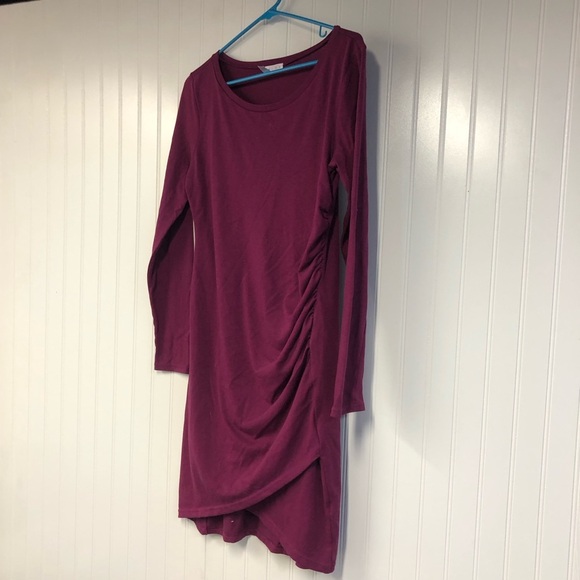 Leith Long Sleeve Dress in Deep Magenta Stretch Large Ruched - Picture 2 of 4